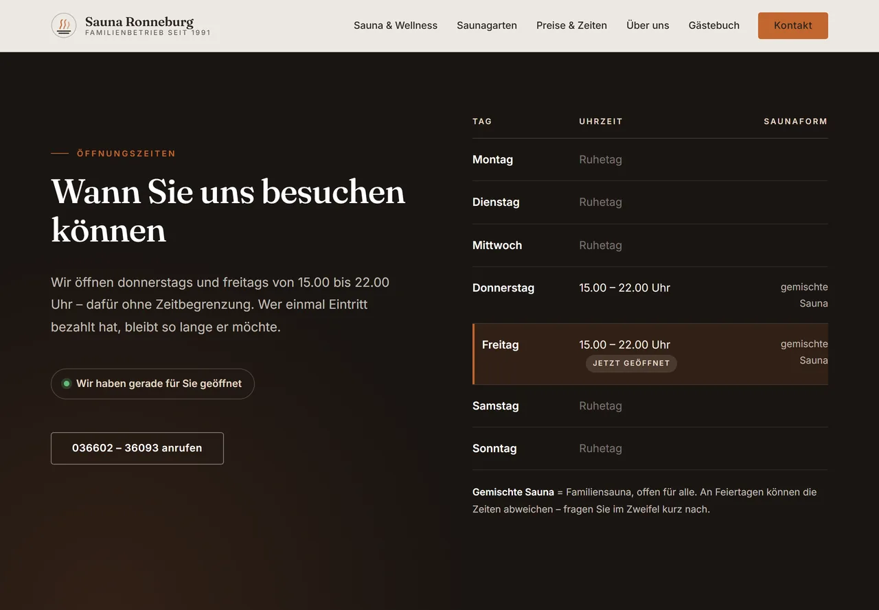 Öffnungszeiten mit Live-Status