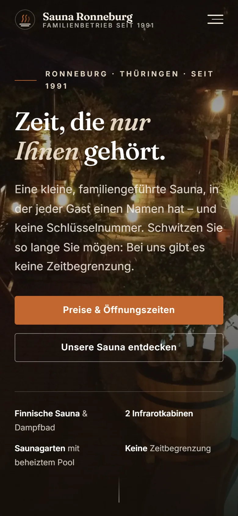 Neue Startseite bei 390 Pixel Breite